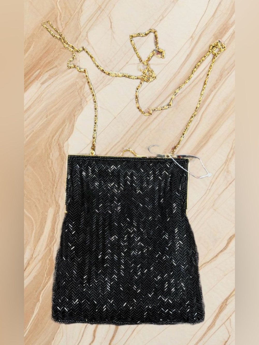 VINTAGE BLOOMINGDALES BEADED EVENING PURSE .